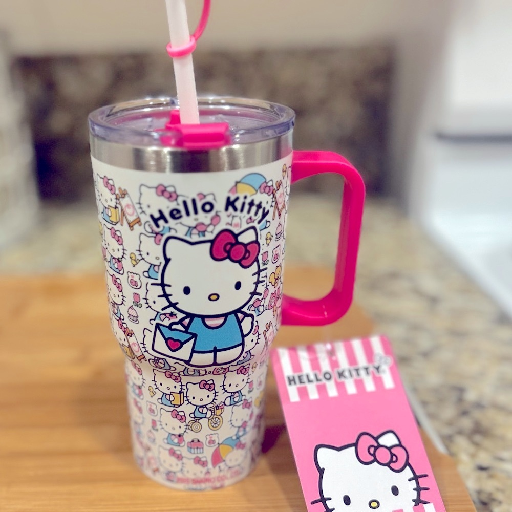 Hello Kitty Pink and White Insulated Travel Tumbler with Character Charm